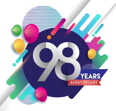 98 yıl yıldönümü logosu ile renkli arka plan, tasarım şablonu öğeleri için davetiye ve afiş, Doğum günü kutlaması vektör.