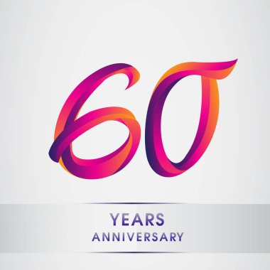 60 yıl yıldönümü kutlama logo renkli tasarım, Doğum günü logosu beyaz arka plan üzerinde