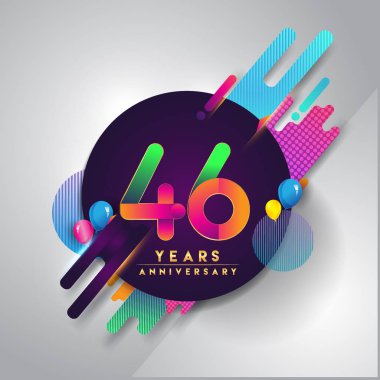 46 yıldönümü logosu ile renkli arka plan, tasarım şablonu öğeleri için davetiye ve afiş, Doğum günü kutlaması vektör