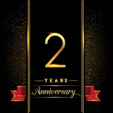 2 yıldönümü parlayan logo renkli konfeti altın ile tebrik kartı ve davetiye için tasarım vektör koyu arka plan üzerinde izole.