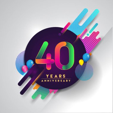 40 yıldönümü logosu ile renkli arka plan, tasarım şablonu öğeleri için davetiye ve afiş, Doğum günü kutlaması vektör