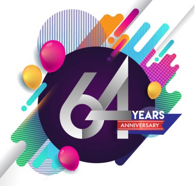 64 yıl yıldönümü logosu ile renkli arka plan, tasarım şablonu öğeleri için davetiye ve afiş, Doğum günü kutlaması vektör.