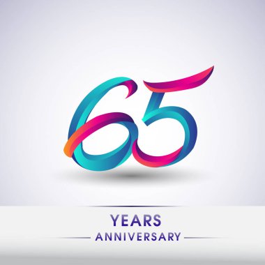 65 yıl yıldönümü kutlama logo mavi ve kırmızı renkli, Doğum günü logosu beyaz arka plan üzerinde