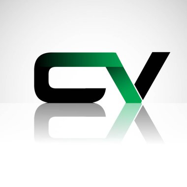 Başlangıç harfi cv büyük modern ve basit logo yeşil ve siyah renkli, izole beyaz zemin bağlı. Şirket kimliği için vektör tasarımı.