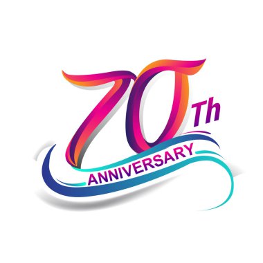 70 yıldönümü kutlama logo mavi ve kırmızı renkli. doksan dokuz yıl Doğum günü logosu beyaz arka plan üzerinde.