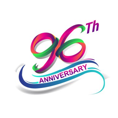 96 yıldönümü kutlama Logo yeşil ve kırmızı renkli. doksan yedi yıl Doğum günü logosu beyaz arka plan üzerinde.