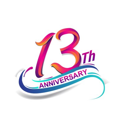 13 Yıldönümü kutlama logo mavi ve kırmızı renkli. doksan dokuz yıl Doğum günü logosu beyaz arka plan üzerinde.