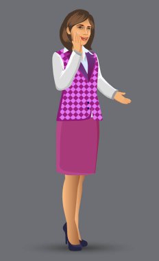 Öğretmen veya öğretim poz sunuda, kadın öğretmen karikatür figürü sundu, dersler, eğitim, sınıf vektör çizim