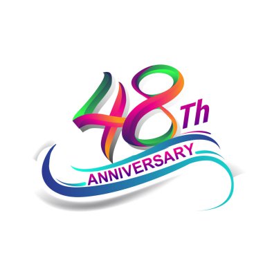 48 yıldönümü kutlama Logo yeşil ve kırmızı renkli. doksan yedi yıl Doğum günü logosu beyaz arka plan üzerinde.