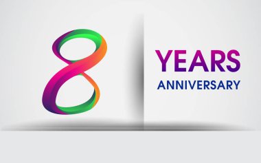 8 yıldönümü kutlama logosu, beyaz arka plan üzerinde izole renkli tasarım logo vektör öğeleri için kutluyor 99 Doğum günü partisi.
