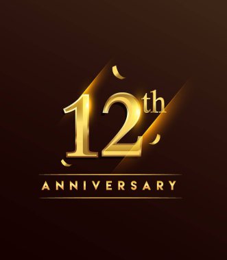 12 yıldönümü parlayan logo renkli konfeti altın ile tebrik kartı ve davetiye için tasarım vektör koyu arka plan üzerinde izole.