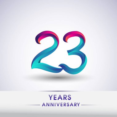 23 yıl yıldönümü kutlama logo mavi ve kırmızı renkli, beyaz zemin üzerine 54 Doğum günü logosu