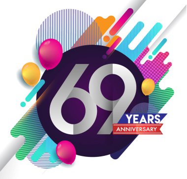 69 yıl yıldönümü logosu ile renkli arka plan, tasarım şablonu öğeleri için davetiye ve afiş, Doğum günü kutlaması vektör.