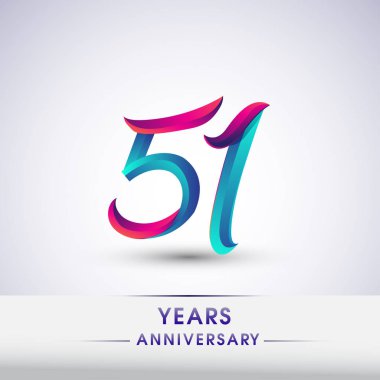 51 yıl yıldönümü kutlama logo mavi ve kırmızı 54 Doğum günü logosu beyaz arka plan üzerinde renkli,