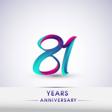 81 yıl yıldönümü kutlama logo mavi ve kırmızı renkli, Doğum günü logosu beyaz arka plan üzerinde