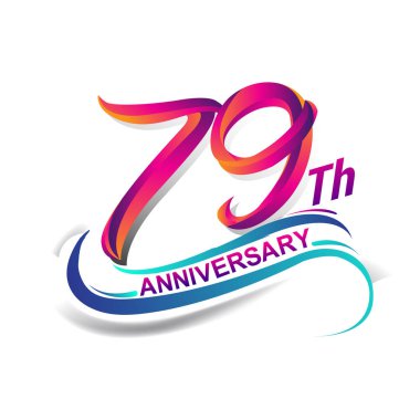 79 yıldönümü kutlama logo mavi ve kırmızı renkli. doksan dokuz yıl Doğum günü logosu beyaz arka plan üzerinde.