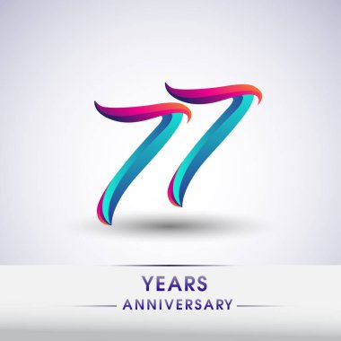77 yıl yıldönümü kutlama logo mavi ve kırmızı renkli, Doğum günü logosu beyaz arka plan üzerinde