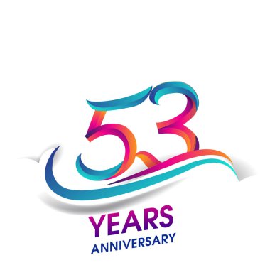 53 yıldönümü kutlama logo mavi ve kırmızı renkli. Doğum günü logosu beyaz arka plan üzerinde.