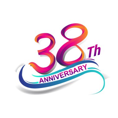 38 Yıldönümü kutlama logo mavi ve kırmızı renkli. doksan dokuz yıl Doğum günü logosu beyaz arka plan üzerinde.