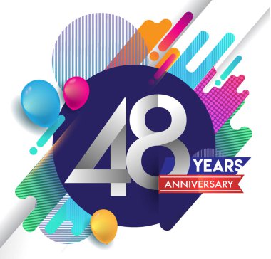 48 yıllık yıldönümü logosu ile renkli arka plan, tasarım şablonu öğeleri için davetiye ve afiş, Doğum günü kutlaması vektör.