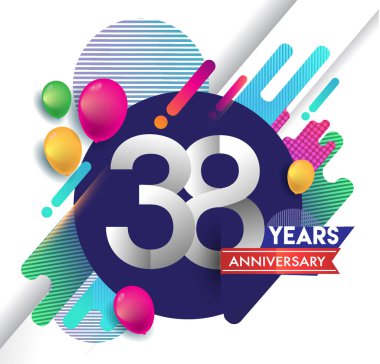 38 yıl yıldönümü logosu ile renkli arka plan, tasarım şablonu öğeleri için davetiye ve afiş, Doğum günü kutlaması vektör.