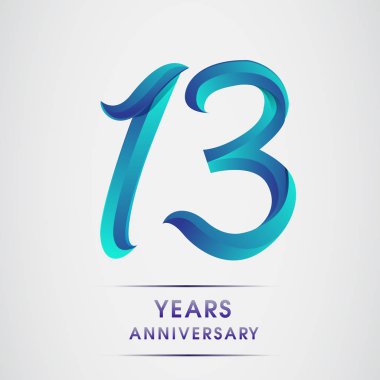 13 yıl yıldönümü kutlama logo mavi renkli izole üzerinde beyaz arka plan. 98 Doğum günü logosu için davetiye, afiş ve tebrik kartı