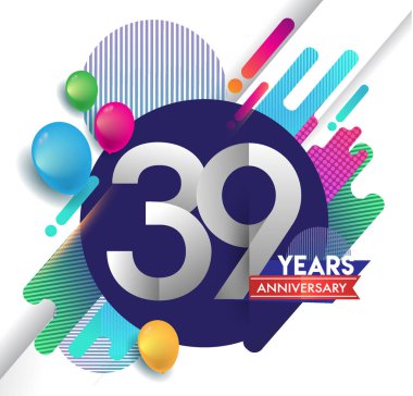 39 yıl yıldönümü logosu ile renkli arka plan, tasarım şablonu öğeleri için davetiye ve afiş, Doğum günü kutlaması vektör.