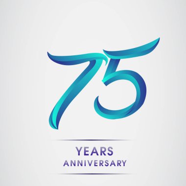 75 yıl yıldönümü kutlama logo mavi renkli izole üzerinde beyaz arka plan. 98 Doğum günü logosu için davetiye, afiş ve tebrik kartı