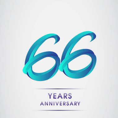 66 yıl yıldönümü kutlama logo mavi renkli izole üzerinde beyaz arka plan. 98 Doğum günü logosu için davetiye, afiş ve tebrik kartı