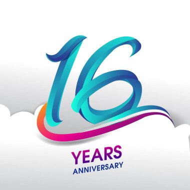 16 yıl yıldönümü kutlama logosu, Doğum günü vektör tasarımı