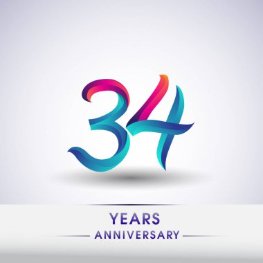 34 yıl yıldönümü kutlama logo mavi ve kırmızı 54 Doğum günü logosu beyaz arka plan üzerinde renkli,