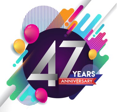 47 yıl yıldönümü logosu ile renkli arka plan, tasarım şablonu öğeleri için davetiye ve afiş, Doğum günü kutlaması vektör.