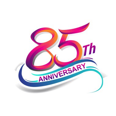 85 yıldönümü kutlama logo mavi ve kırmızı renkli. doksan dokuz yıl Doğum günü logosu beyaz arka plan üzerinde.