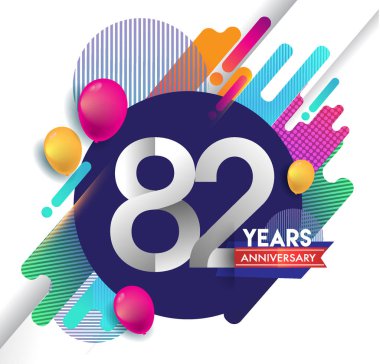 82 yıl yıldönümü logosu ile renkli arka plan, tasarım şablonu öğeleri için davetiye ve afiş, Doğum günü kutlaması vektör.