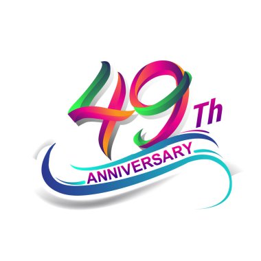 49 yıldönümü kutlama Logo yeşil ve kırmızı renkli. doksan yedi yıl Doğum günü logosu beyaz arka plan üzerinde.