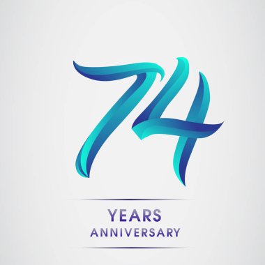 74 yıl yıldönümü kutlama logo mavi renkli izole üzerinde beyaz arka plan. 98 Doğum günü logosu için davetiye, afiş ve tebrik kartı