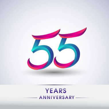 55 yıl yıldönümü kutlama logo mavi ve kırmızı renkli, Doğum günü logosu beyaz arka plan üzerinde