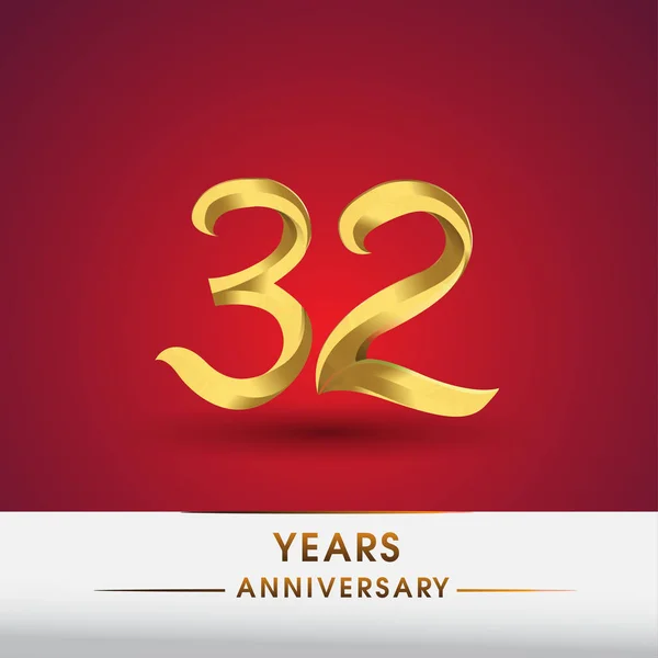 Celebrando Aniversario Logotipo Color Dorado Aislado Sobre Fondo Rojo — Archivo Imágenes Vectoriales