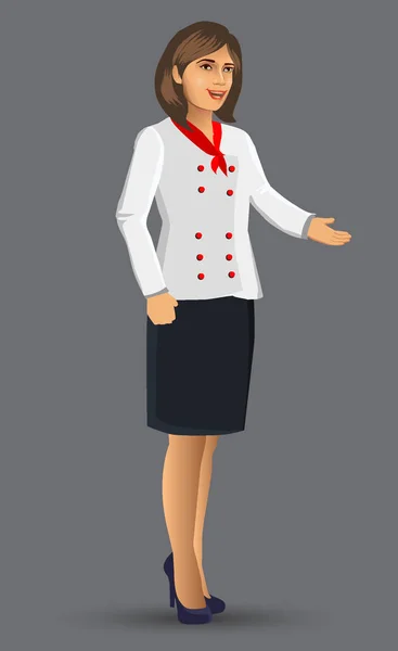 Chef Mujer Ilustración Figura Dibujos Animados Mujer Chef Presentó Menú — Vector de stock