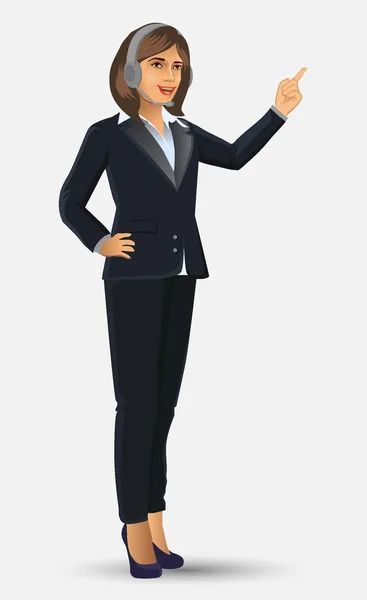 Businesswoman Black Suits Standing Position Presentation Poses Vector Illustration — Stock Vector