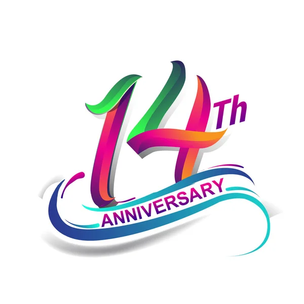 Aniversário Celebração Logotipo Verde Vermelho Colorido Noventa Sete Anos Logotipo —  Vetores de Stock