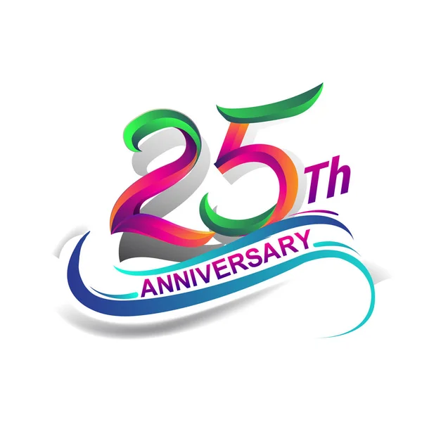 周年記念ロゴ緑と赤の色 白い背景の上の 年誕生日ロゴ — ストックベクタ