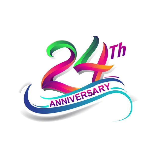 24周年纪念庆祝标识绿色和红色上色 九十七年的生日标志在白色背景 — 图库矢量图片
