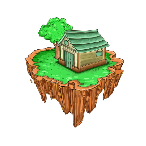卡通人物房子和悬崖的图解 — 图库矢量图片