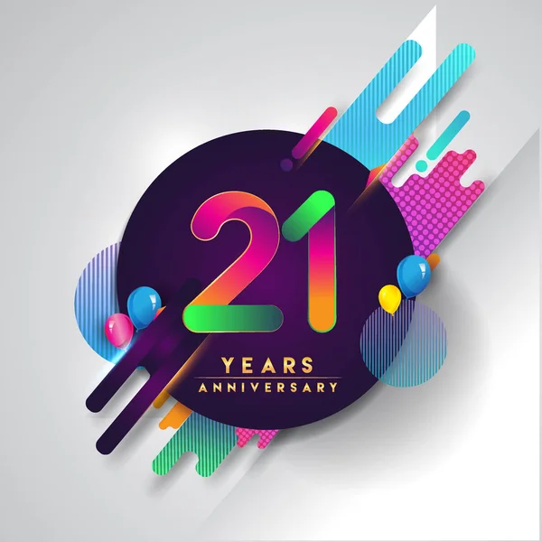 21周年纪念标志以多彩的抽象背景 载体设计模板元素为邀请卡片和海报您的生日庆祝 — 图库矢量图片