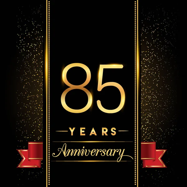 Jahr Feier Jubiläums Logo Mit Goldenem Konfetti Auf Schwarzem Hintergrund — Stockvektor