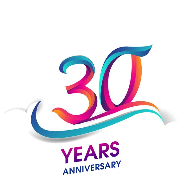 周年記念ロゴ青と赤の色 白い背景の上の誕生日ロゴ — ストックベクタ