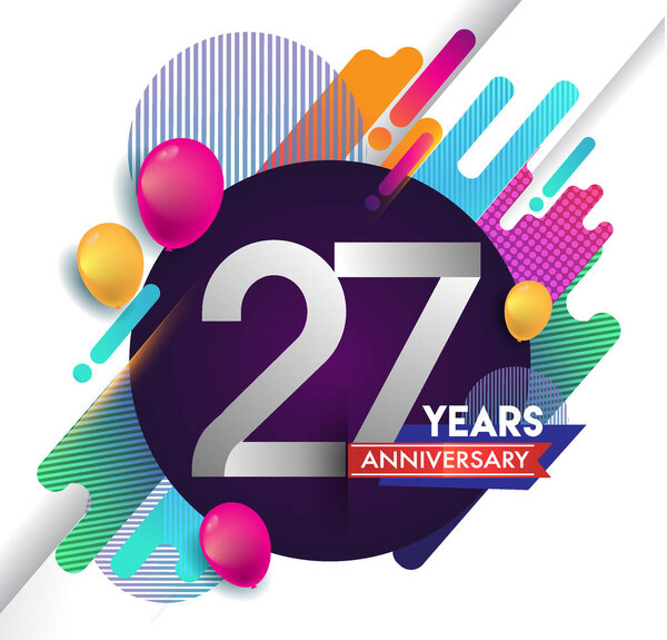 Логотип 27-летнего юбилея с красочным абстрактным фоном, элементами векторного дизайна для пригласительной открытки и плаката празднования дня рождения
.