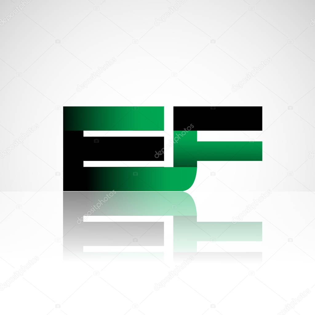 Initial letters ef   uppercase modern and simple logo linked green and black colored, isolated in white background. Vector design for company identity.