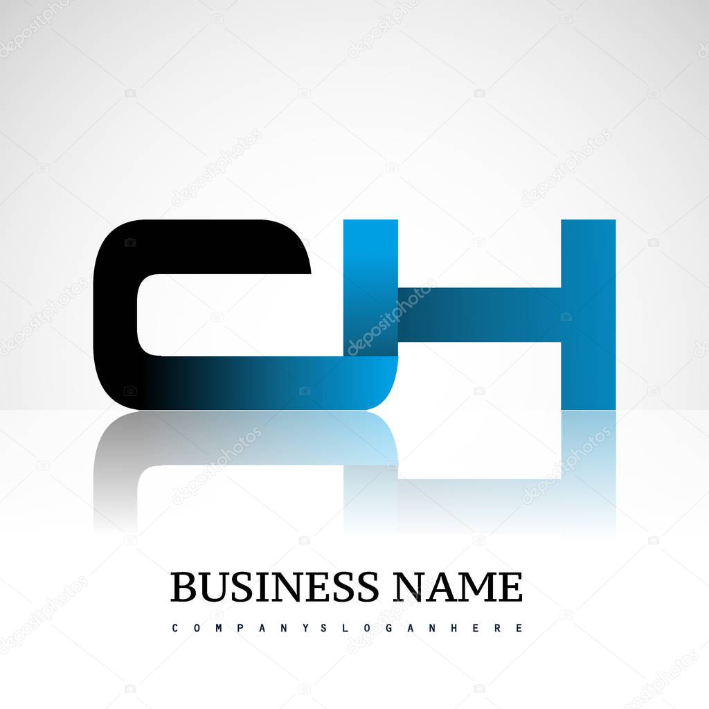 Initial letter ch uppercase modern and simple logo linked blue and black colored, isolated in white background. Vector design for company identity.